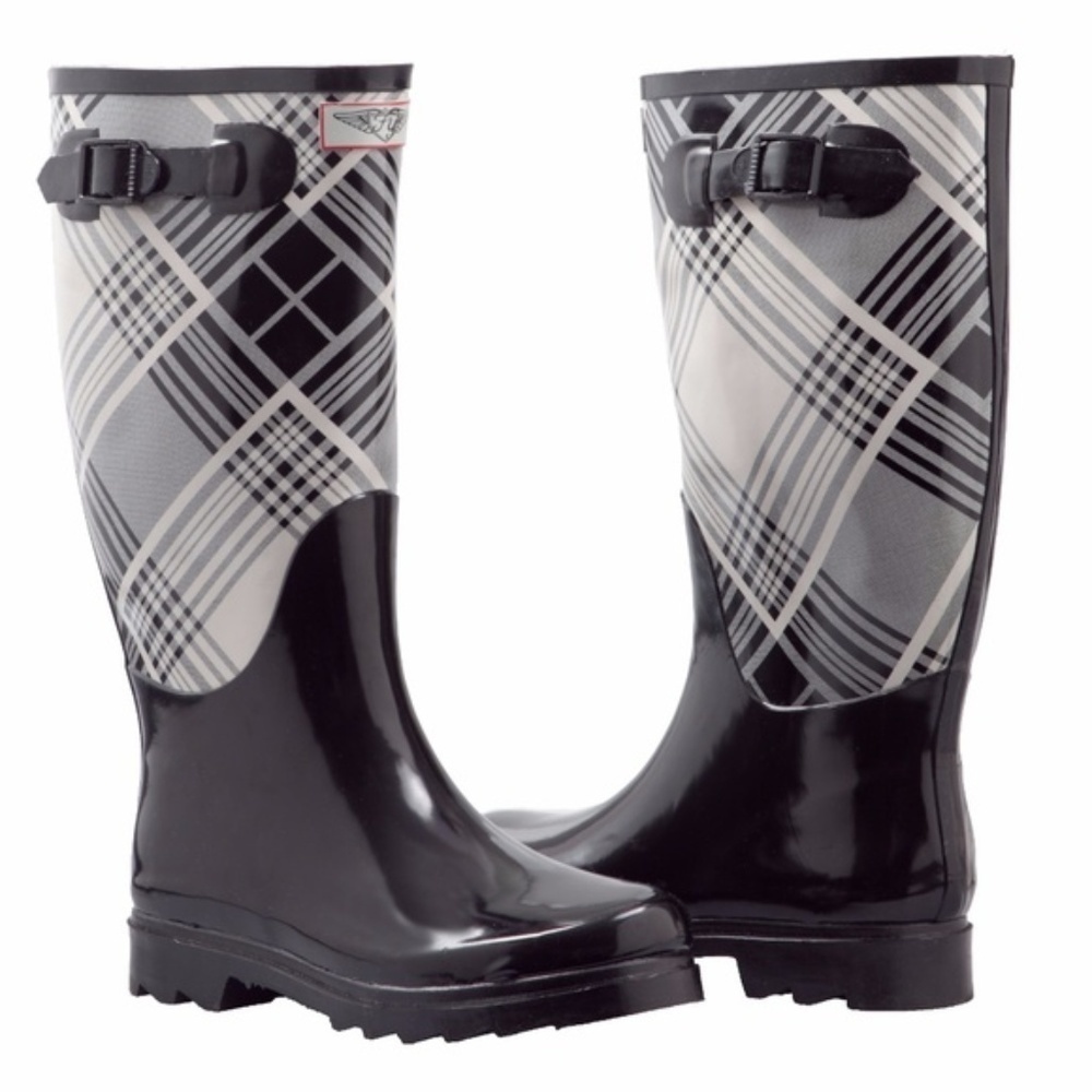 Women Rainboots, Tall Rubber Rain Boots, RB-1418, Black / White